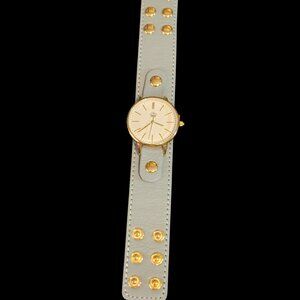 Premier Designs Watch Gray Leather Studded Band (NWOT - Needs Battery)